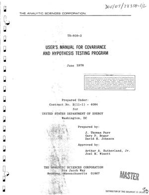 User's manual for covariance and hypothesis testing program