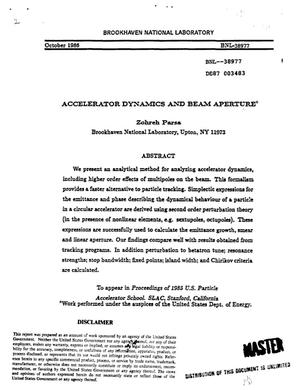 Accelerator dynamics and beam aperture