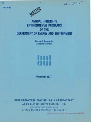 Annual highlights, Environmental Programs of the Department of Energy and Environment