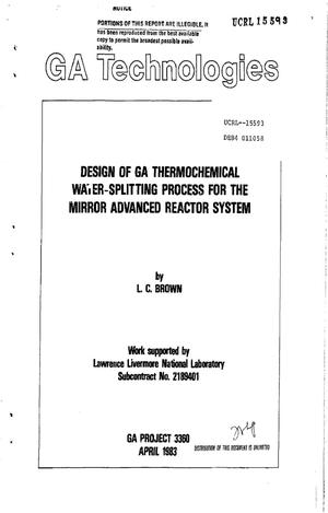 Design of GA thermochemical water-splitting process for the Mirror Advanced Reactor System