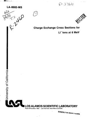 Charge exchange cross sections for Li/sup -/ ions at 6 MeV