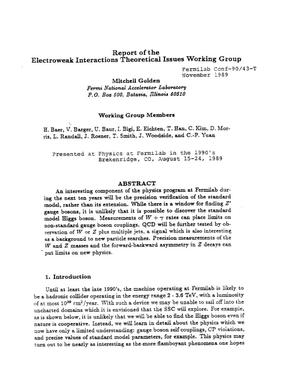 Report of the Electroweak Interactions Theoretical Issues Working Group