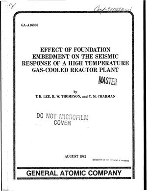 Effect of foundation embedment on the seismic response of a high temperature gas-cooled reactor plant