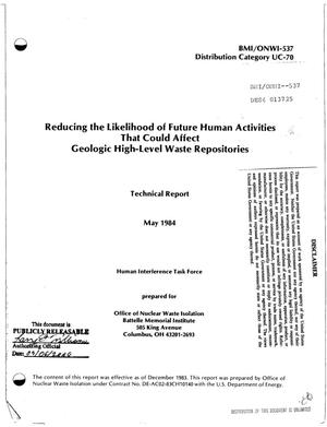 Reducing the likelihood of future human activities that could affect geologic high-level waste repositories