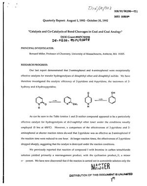 Primary view of object titled 'Catalysis and co-catalysis of bond cleavages in coal and coal analogs'.