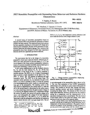 JFET monolithic preamplifier with outstanding noise behaviour and radiation hardness characteristics