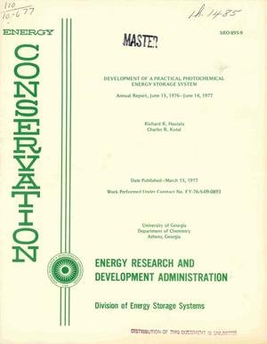 Development of a practical photochemical energy storage system. Annual report, June 15, 1976--June 14, 1977. [Interconversion between norbornadiene and quadricyclene for thermochemical heat storage]