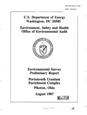 Environmental Survey preliminary report, Portsmouth Uranium Enrichment Complex, Piketon, Ohio