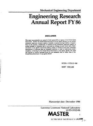 Mechanical Engineering Department engineering research: Annual report, FY 1986