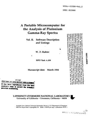 Portable microcomputer for the analysis of plutonium gamma-ray spectra. Volume II. Software description and listings. [IAEAPU]