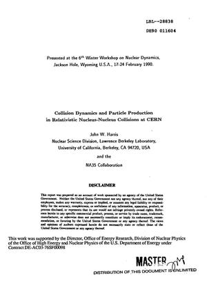 Collision Dynamics and Particle Production in Relativistic Nucleus- Nucleus Collisions at CERN