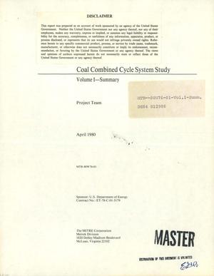 Coal combined cycle system study. Volume I. Summary