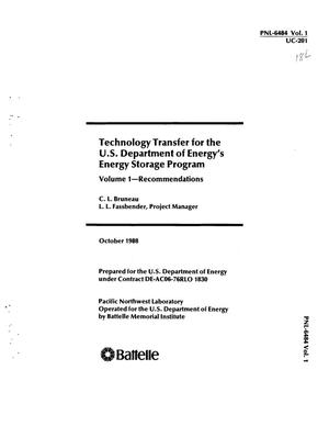 Technology transfer for the US Department of Energy's Energy Storage Program: Volume 1, Recommendations