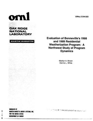 Evaluation of Bonneville's 1988 and 1989 Residential Weatherization Program: A Northwest study of program dynamics