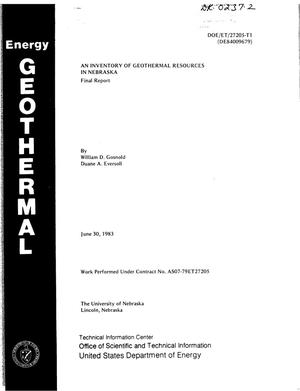Inventory of geothermal resources in Nebraska. Final report