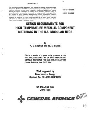 Design requirements for high-temperature metallic component materials in the US modular HTGR