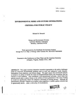 Environmental risks and future generations: Criteria for public policy