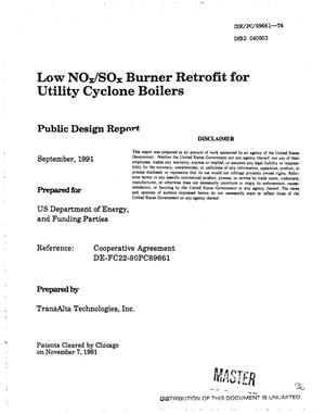 Low NO sub x /SO sub x Burner retrofit for utility cyclone boilers