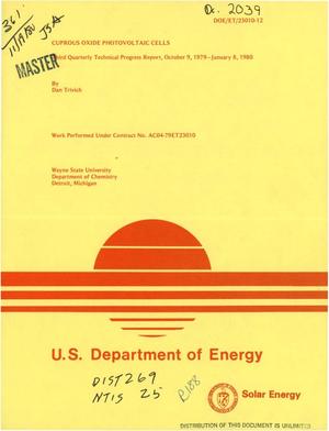 Cuprous oxide photovoltaic cells. Third quarterly technical progress report, October 9, 1979 to January 8, 1980