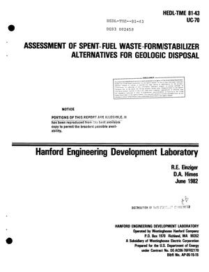 Assessment of spent-fuel waste-form/stabilizer alternatives for geologic disposal