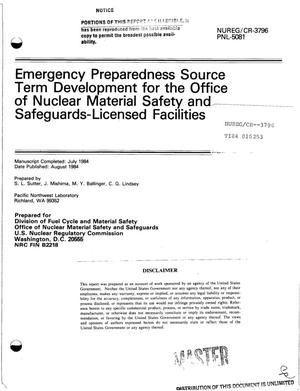 Emergency preparedness source term development for the Office of Nuclear Material Safety and Safeguards-Licensed Facilities