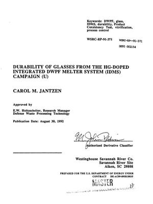 Durability of glasses from the Hg-doped Integrated DWPF Melter System (IDMS) campaign