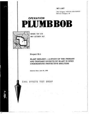 Primary view of object titled 'Blast biology: a study of the primary and tertiary effects of blast in open underground protective shelters. Project 33. 1 of Operation Plumbbob'.