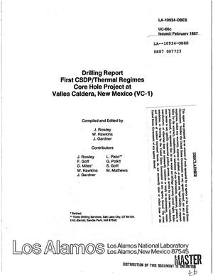 First CSDP (Continental Scientific Drilling Program)/thermal regimes core hole project at Valles Caldera, New Mexico (VC-1): Drilling report