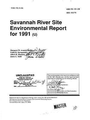 Primary view of object titled 'Savannah River Site environmental report for 1991. [Contains Glossary]'.