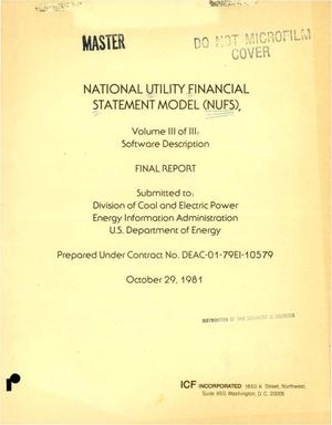 National Utility Financial Statement model (NUFS). Volume III of III: software description. Final report