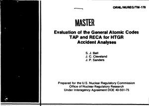 Evaluation of the General Atomic codes TAP and RECA for HTGR accident analyses