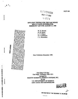 Effluent testing for the Oak Ridge mixed waste incinerator: Emissions test for August 27, 1990