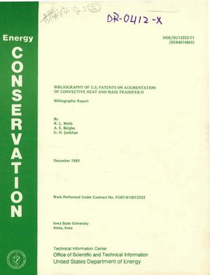 Bibliography of Us Patents on Augmentation of Convective Heat and Mass Transfer-Ii