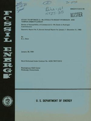 Contract WEC 3. 2. 3 study to optimize Cr-Mo steels to resist hydrogen and temper embrittlement. Quarterly report No. 9, second annual report, January 1-December 31, 1980