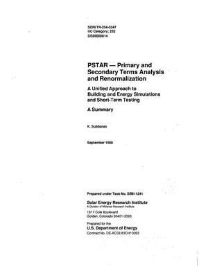 PSTAR: Primary and secondary terms analysis and renormalization: A unified approach to building energy simulations and short-term monitoring: A summary