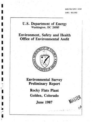 Environmental Survey preliminary report, Rocky Flats Plant, Golden, Colorado