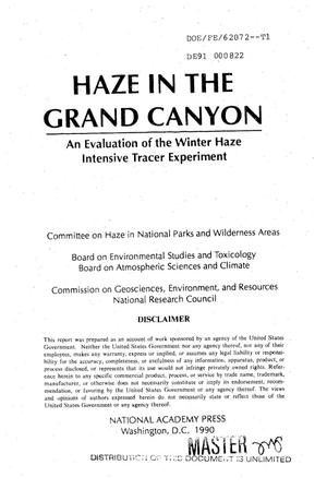 Haze in the Grand Canyon: An evaluation of the Winter Haze Intensive Tracer Experiment