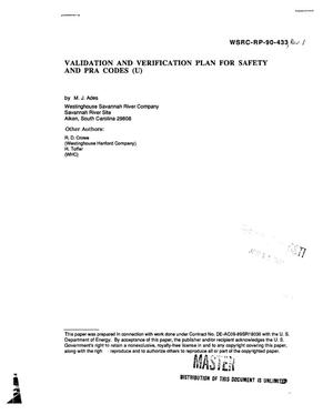 Validation and verification plan for safety and PRA codes