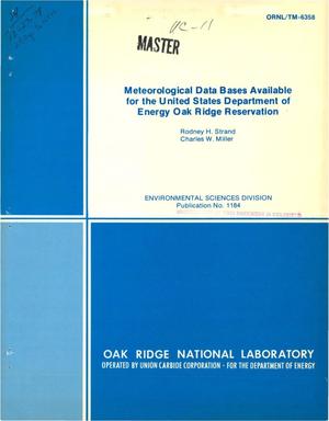 Primary view of object titled 'Meteorological data bases available for the United States Department of Energy Oak Ridge Reservation'.