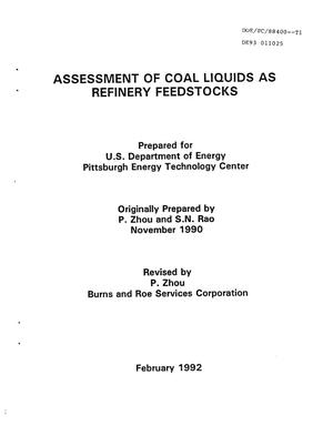 Assessment of coal liquids as refinery feedstocks
