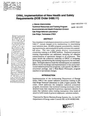 ORNL Implementation of New Health and Safety Requirements (DOE Order 5480. 11)
