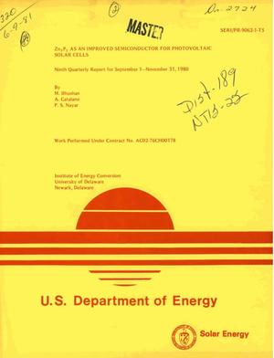 Zn/sub 3/P/sub 2/ as an improved semiconductor for photovoltaic solar cells. Ninth quarterly report, September 1, 1980-November 31, 1980