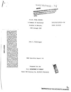 Summary of geothermal studies in Montana, 1980 through 1983. DOE final report