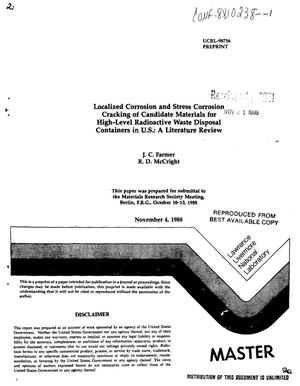 Localized corrosion and stress corrosion cracking of candidate materials for high-level radioactive waste disposal containers in the US: A literature review