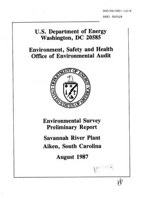 Environmental Survey preliminary report, Savannah River Plant, Aiken, South Carolina