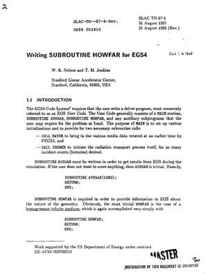 Writing SUBROUTINE HOWFAR for EGS4