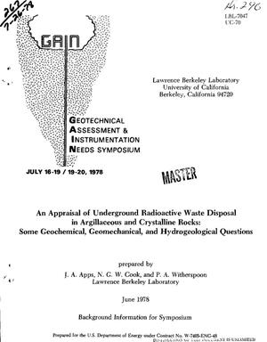 Appraisal of Underground Radioactive Waste Disposal in Argillaceous and Crystalline Rocks: Some Geochemical, Geomechanical, and Hydrogeological Questions