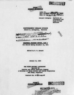 Electromagnetic Research Division Quarterly Progress Report: Part I for Period Ending December 31, 1951