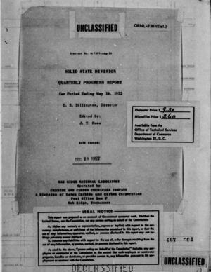 Primary view of object titled 'Solid State Division Quarterly Progress Report for Period Ending May 10, 1952'.