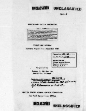 Strontium Program: Summary Report for December 1957